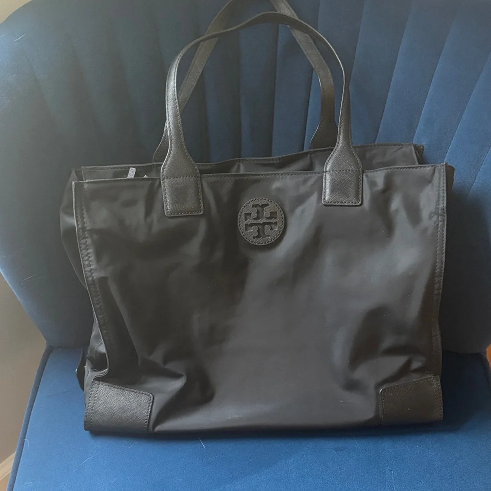 Tory Burch Black Nylon Tote with Logo Medallion